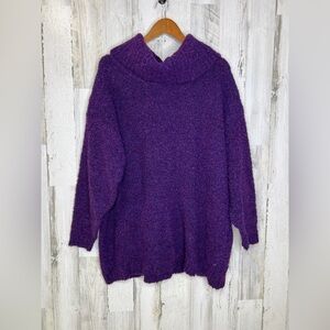 Jaque and Koko Women's Vintage Cowl Neck Fuzzy Sweater Purple 26/28